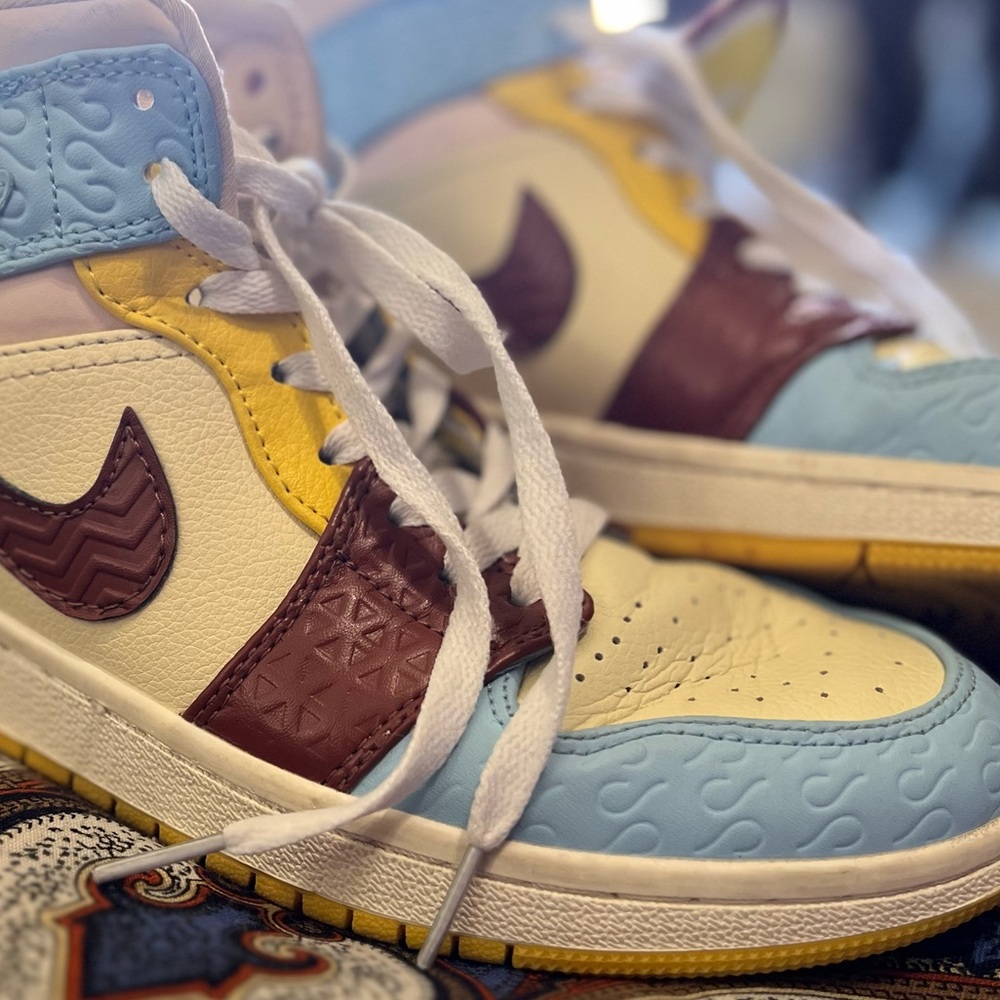 Jordan Women's Sneakers - Blue, Yellow, Brown - Picture 8 of 9